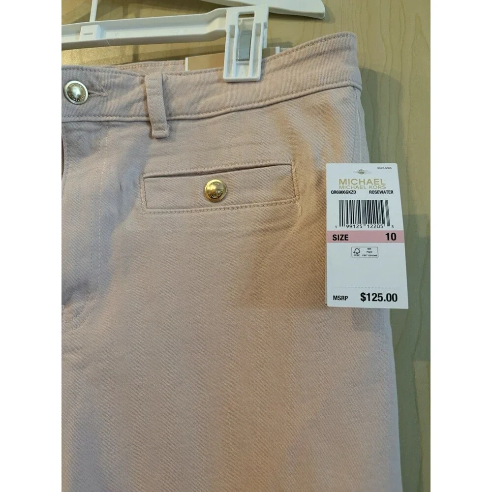 Michael Kors Rosewater Wide Leg Cropped Jeans Size 10 NWT Pink Gold Button